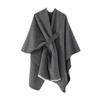 European and American Style Women's Fashion Shawl Knitted Solid Color Pashmina Split Tie Cape Autumn and Winter Warm Scarf