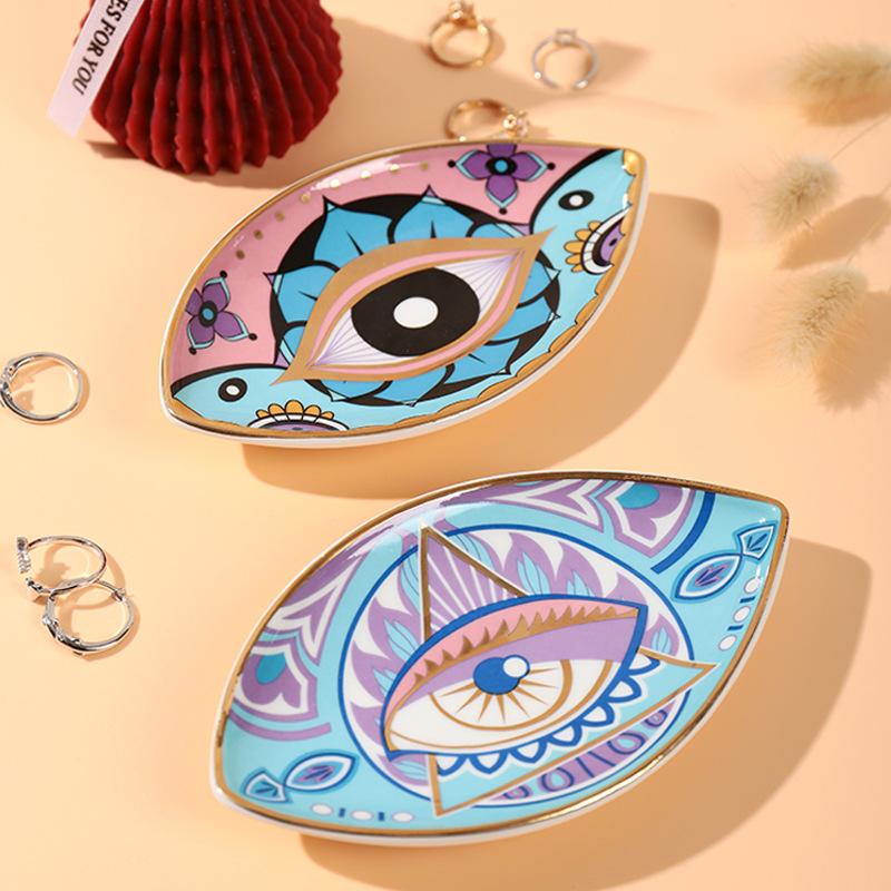 1pc Ceramic Jewelry Storage Tray Turkish Evil Eye Desktop Organizer for Rings Earrings Keys Trinket Plate Home Decor Accessorie