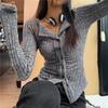 Вязаный кардиган женский свитер с воротником пальто винтажный с длинным рукавом однобортный топ осенняя мода девочки вязаная одежда джемпер