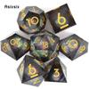7 Pcs Black Flowing Sand Golden Number Sharp Edge Resin Dice Polyhedral Dice Suitable for Role-Playing RPG Board Game