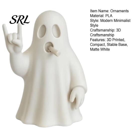 Gothic Desktop Ornaments 3D Printed Rock Ghost Figurine, Cool Hand Gesture Statue, Matte Trendy Metal Statue White Desk Decor for Bedroom Gaming
