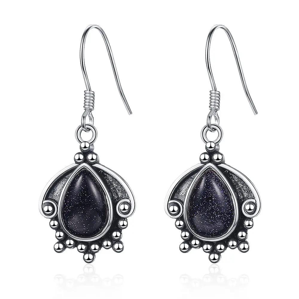 QIBAOKU Серебряные серьги-капли 7X9 мм Натуральный аметист чароит Винтажные для женщин для вечеринки, юбилея, подарки, оптом