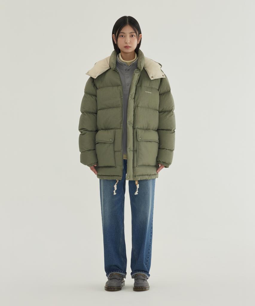Covernat Detachable Hooded Mid Down Jacket Olive