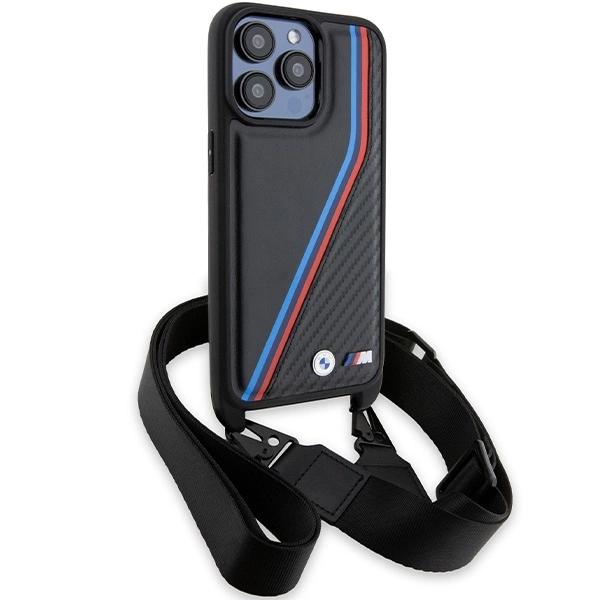 BMW Чехол M Edition Carbon Tricolor Lines & Strap для iPhone 15 Pro - черный