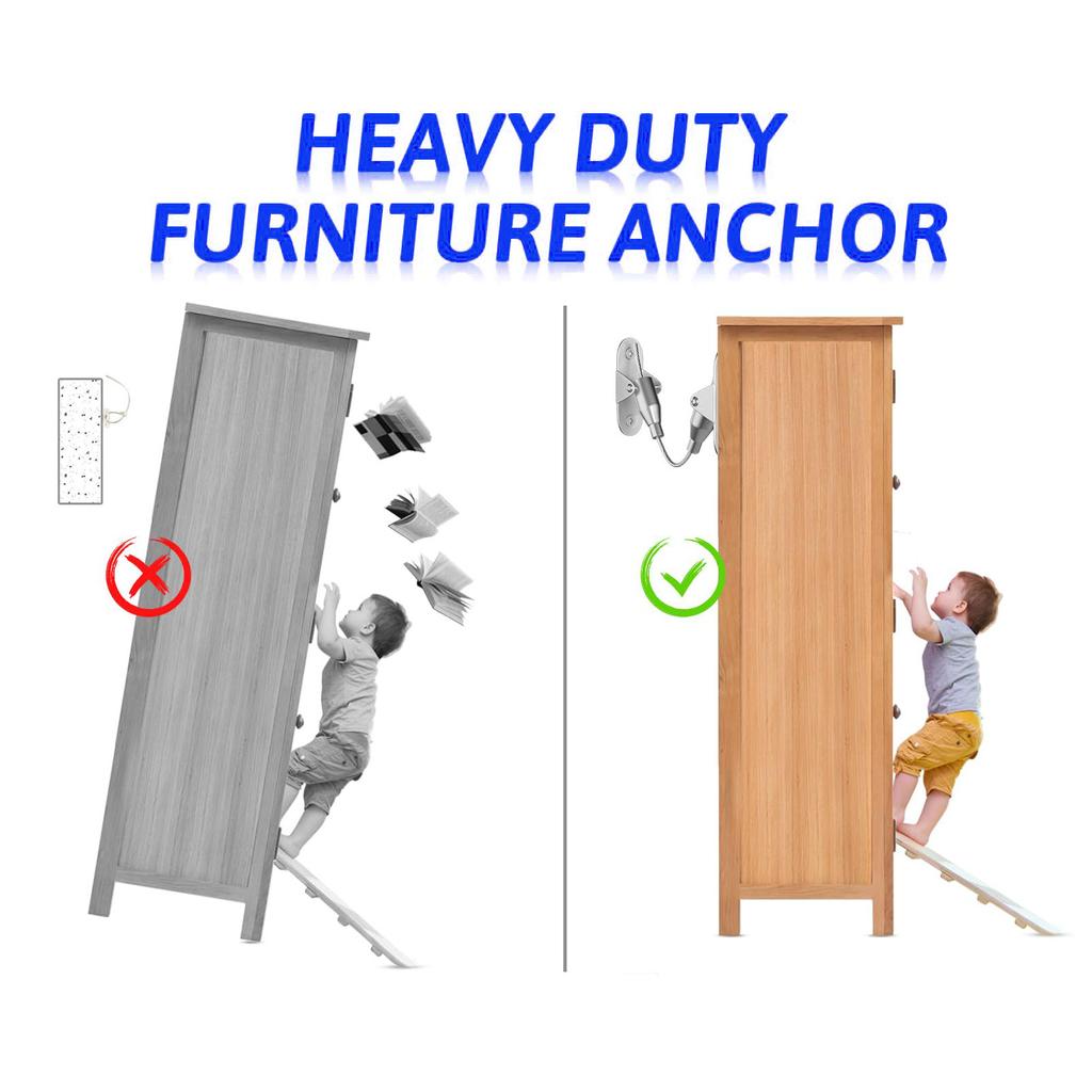 Furniture Anchors Stainless Steel Adjustable Enhanced Safety Anti Tip Furniture Wall Anchor Fasteners for Wardrobe Dresser