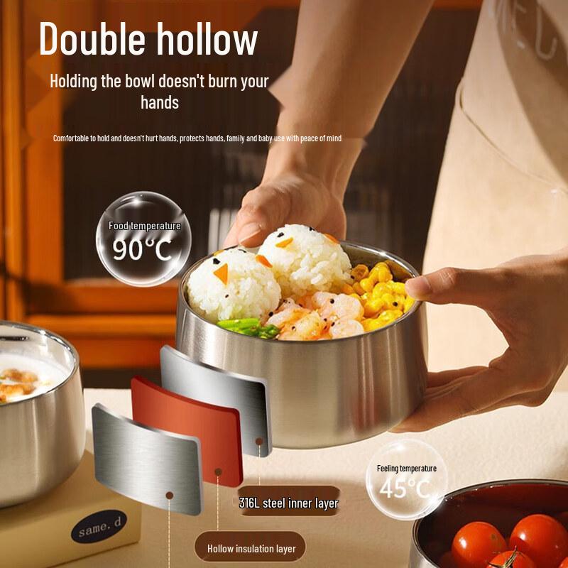 MAXCOOK 316L Stainless Steel Double-Wall Insulated Bowls (3-Piece Set)