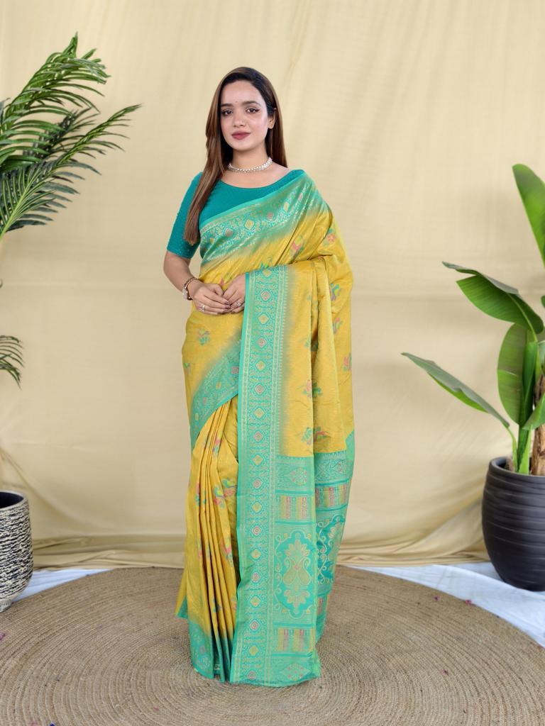 Indian Silk Saree for Women | Rich Woven Border & Contrast Pallu | Festive Ethnic Outfit