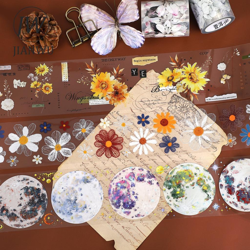 JIANWU 500cm/600cm Vintage Flower Moon Landscape Material Collage PET Tape Creative DIY Journal Scrapbook Stationery