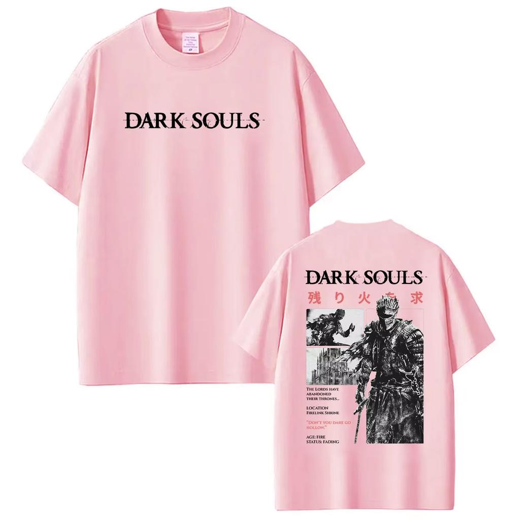 Винтажная Стирка Dark Souls Готика Темное Фэнтези Soulslike Игровой Мерч Подарок Геймеру Графическая Футболка Мужская Женская Печатная Футболка Летняя Повседневная Мода