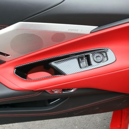 Carbon Fiber Style Window Lift Switch Panel Cover Trim for Chevy Corvette C8