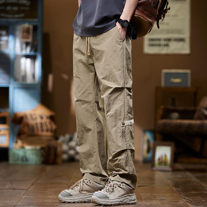 Four Seasons American Workwear Trendy Brand Casual Брюки Мужские свободные широкие брюки High Street Быстросохнущие вышитые многослойные длинные брюки