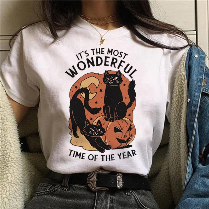 Tshirts Short Sleeve Harajuku Graphic Top Shirts Street Costume Women Cartoon Witch Magic Tshirt Halloween Print