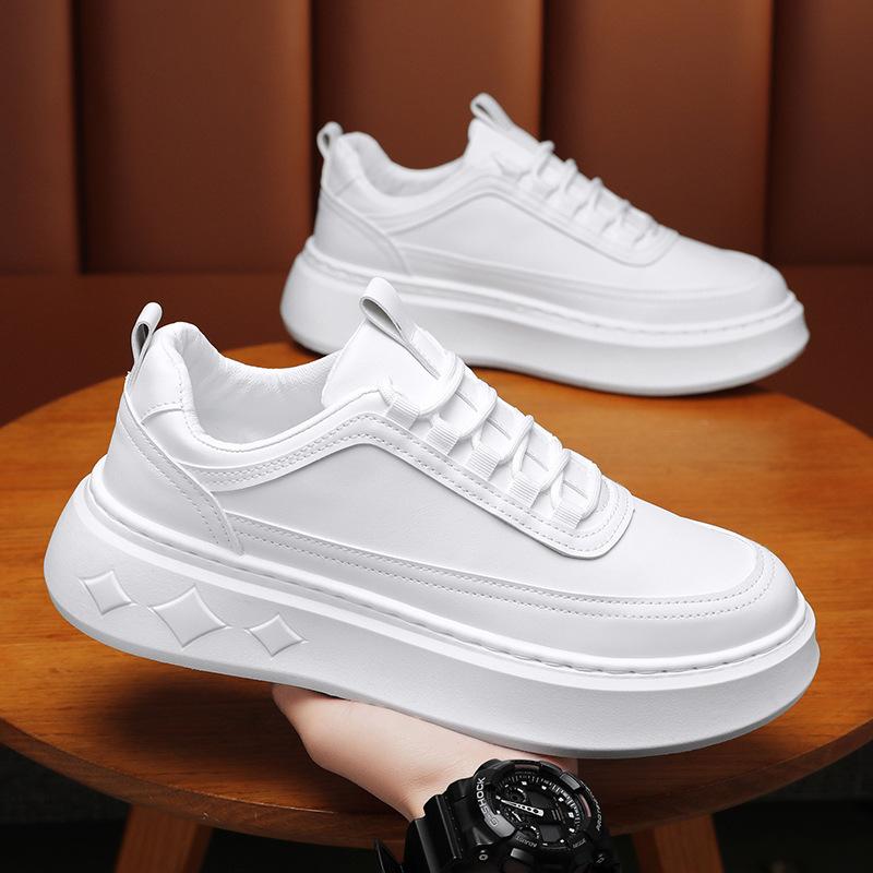 Men's Sneakers White Thick Sole Casual for New Classic Walking Shoes Summer Breathable Vulcanized Shoes Leather Casual Mens Shoe
