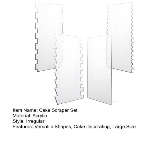 4Pcs Cake Scraper Set Large Clear Acrylic Cakes Smoother Scraper Cake Stripes Edge Contour Comb for DIY Icing Frosting Buttercream Cream Decorating