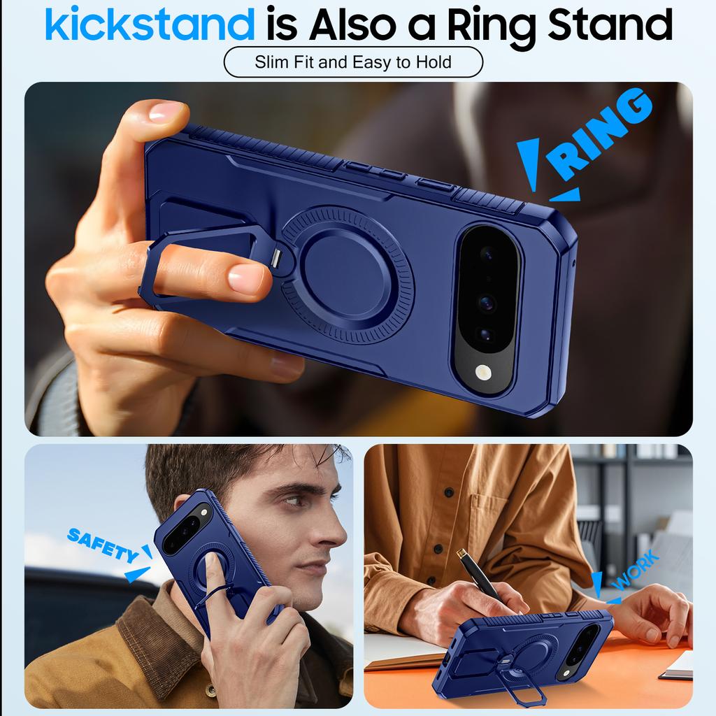 For Google Pixel 10/10 Pro With 360° Spin Stand,Military Grade Protection,Fit for Magsafe,Shockproof Case With Kickstand-Blue