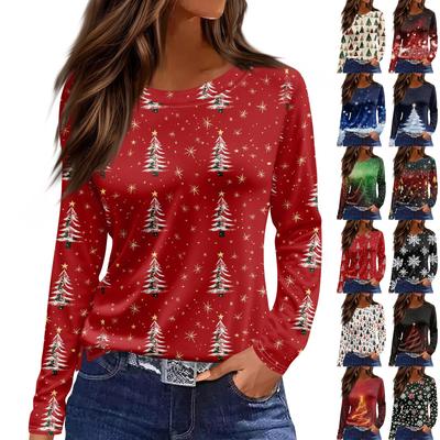 Женская модная повседневная футболка с круглым вырезом и разрезом по низу, длинный рукав, свободный принт