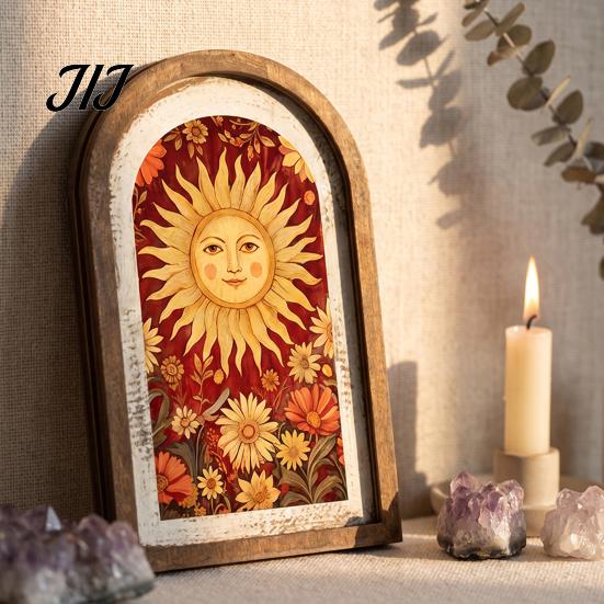 Vintage Bedroom Wall Accents Christmas Bonfire Dinner Arched Frame Art, Farmhouse Xmas Decor Unique Arch Shaped Frames Print, Wood Framed Hanging