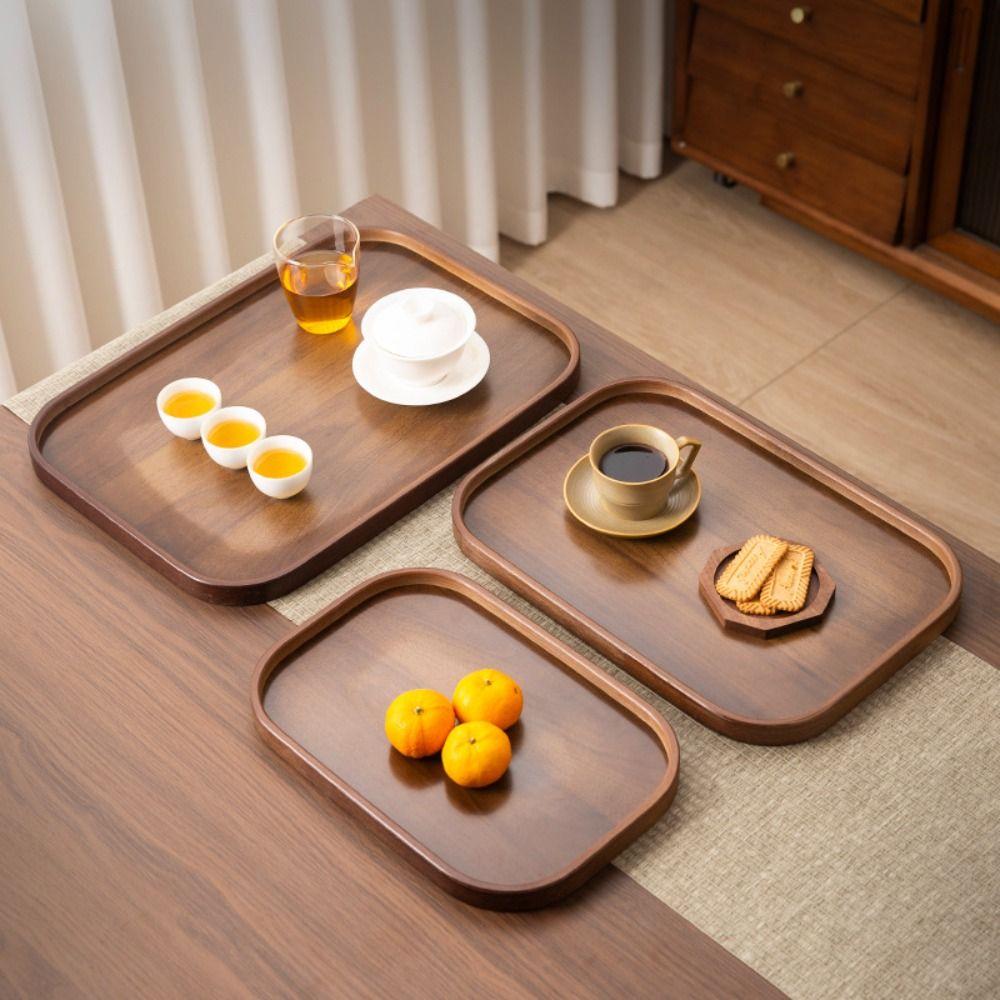 Walnut Wood Color Wood Tray Retro Style Fruit Plate Smooth Edge Tea Tray Kitchen