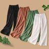 1PC Elastic Waist Straight Tube Pants Cotton Linen Wide Leg Pants Trousers Pants Women Loose Soft