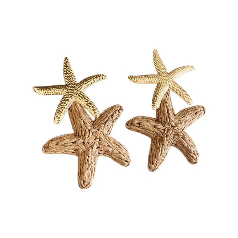 Raffia Grass Starfish Earrings Personality Star Dangle Earrings Starfish Ear Pendant Daily