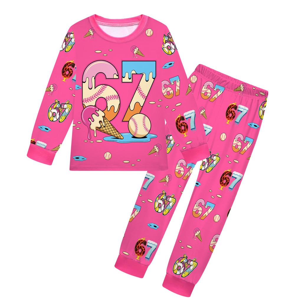 19702 Детские Мальчики Девочки Украсть Мозговую Гниль 67 Шесть Семь Принт Футболка с Длинными Рукавами Штаны Пижама Комплекты для Сна