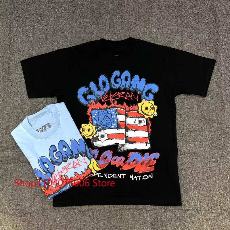 Новая футболка Glo Gang с мультяшным принтом Мягкий хлопок Повседневная уличная одежда Топ Унисекс Мода Унисекс