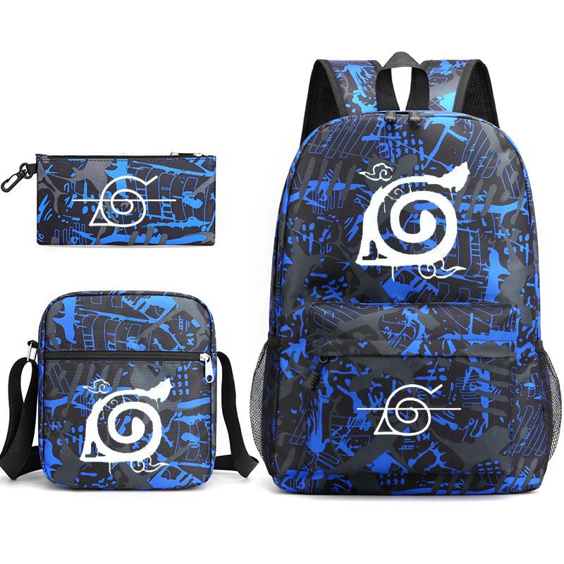 Anime Naruto Starry Sky Teen Student School Bag Three-Piece Set Men'S And Women'S Backpacks Satchel Pencil Bag