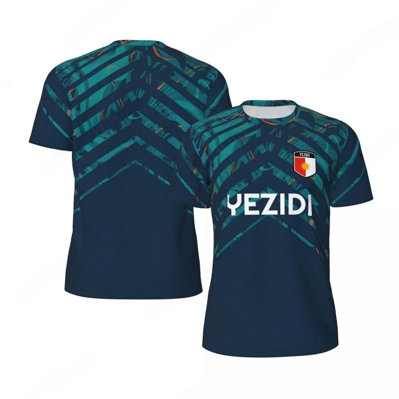 Fashion Yezidi Flag Graphic Football T Shirts For Men Trend 3D National Emblem Printed Sports T-shirts Loose Breathable Tees