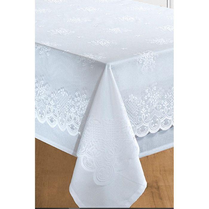 Nappe antitache - Nappe + Surnappe Blanc - Nappe Rectangulaire 150 x 250 cm + Surnappe dentelle 140 x 240 cm
