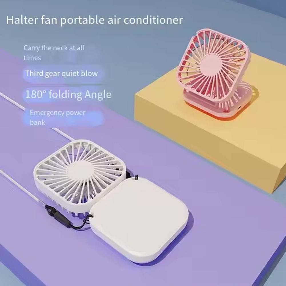 Mini Hanging Neck Fan Portable Folding USB Rechargeable Mute Fan Multi Function Handheld Desktop Fan with Power Bank