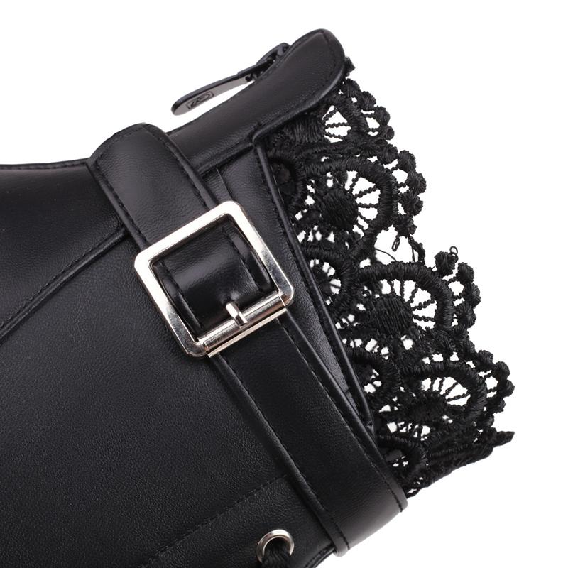 Patchwork Hollow Laces Women Lolita Shoes Platform Square High Heel Cross-tied Ankle Boots Sweet Girls Party Booties White 41 42