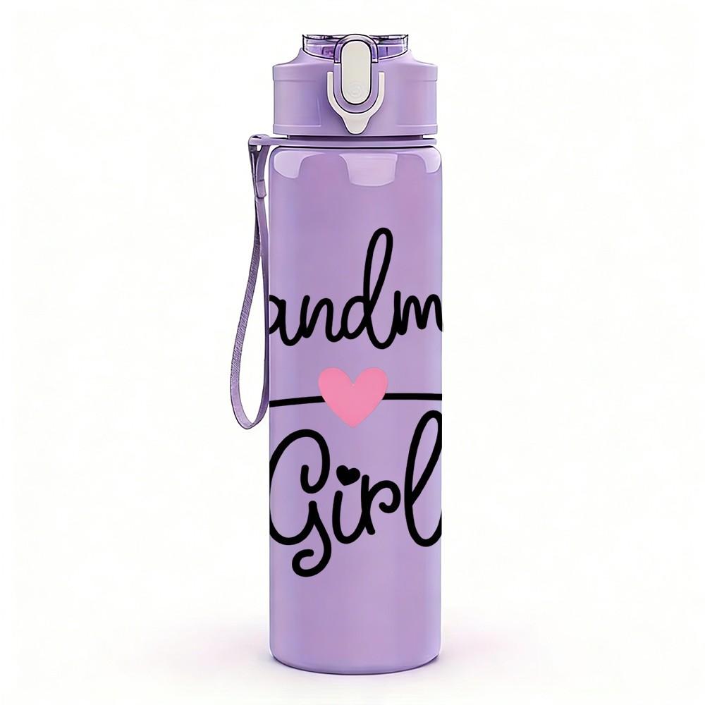 1PC Grandmas Girl Cursive Lettering Art 750ml Color Plastic Sports Water Bottle Leakproof Flip Straw Lid Suitable for Sports Office Home Use