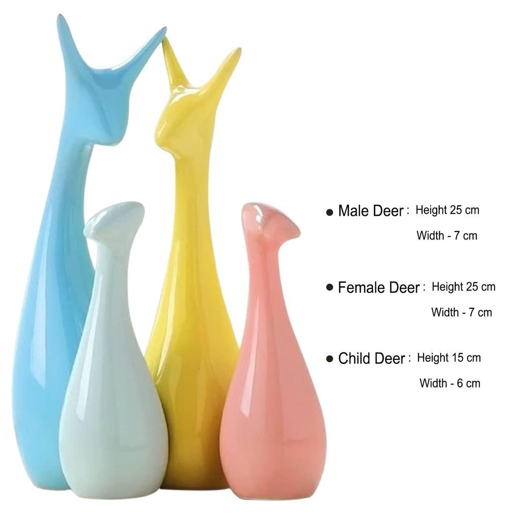 Home Decor Lucky Deer Family Statue Piano Finish Ceramic Figures - (Set of 4, Multicolor)