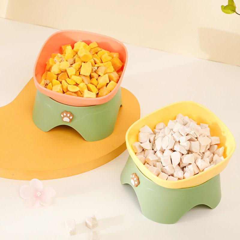 Raised Pet Gamelle with Neck Protection, Anti-slip, Tilted, Four-footed, Cat and Dog, Water and Food Dispenser, Anti-slip