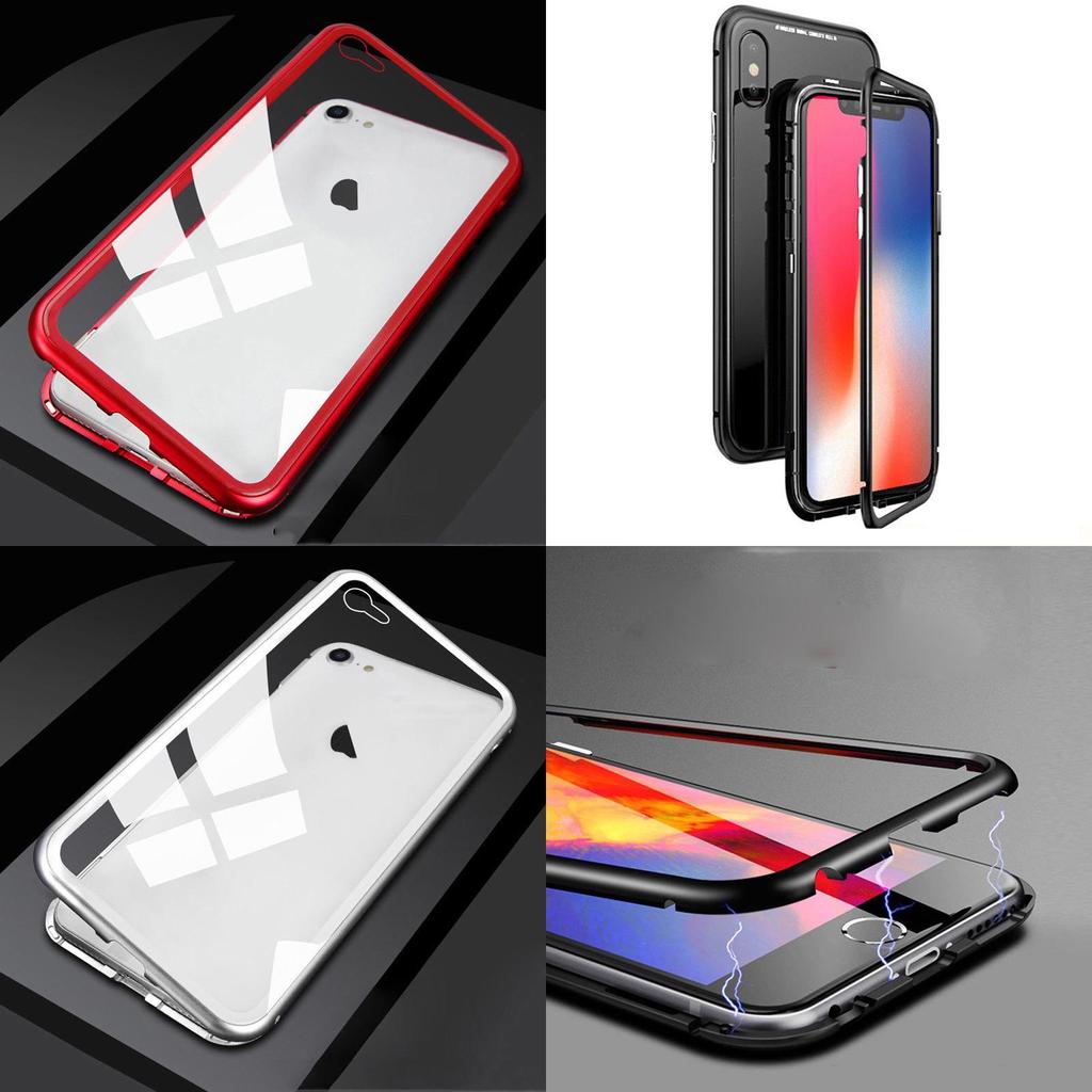 X Iphone 78 Plus Роскошный Магнитный Металлический Бампер Задняя Крышка из Закаленного Стекла Чехол