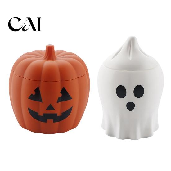 Camping Portable Ice Bucket Halloween Mold, Pumpkin Ghost Silicone Tray with Drain Basket, 2 Quick Release Mold in 1 Freezer Drink Cooler for