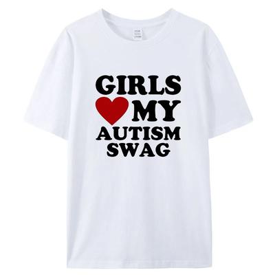 Girls Love My Autism Swag Смешные подарки для мальчиков-аутистов Осведомленность Футболки Графическая уличная одежда Идеи подарков с коротким рукавом Футболка для мужчин