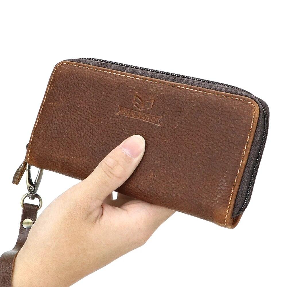 Длинные кошельки-клатчи Royal Bagger на молнии в стиле ретро, ​​кошелек для монет из натуральной кожи, мужская сумка на руку большой емкости 1659
