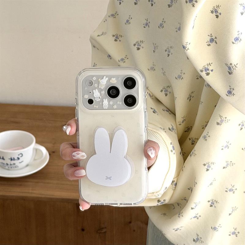 Мультяшный Кролик Большая Голова Чехол-подставка для телефона для iPhone 17/16 Pro Max/15 Pro - Милый и Девичий