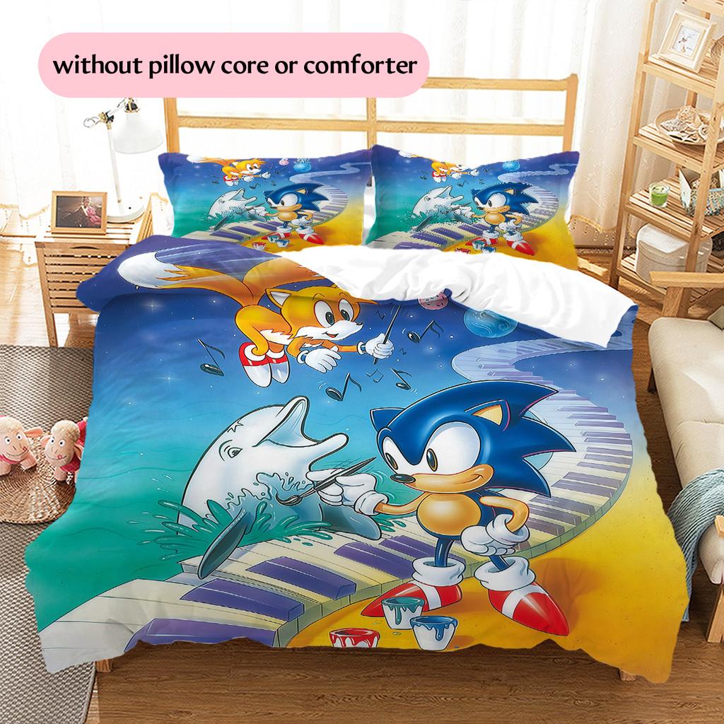Sonic the Hedgehog3 Pattern Bedding Quilt Set Home Decoration Gift (1 * duvet cover + 2 * pillowcase without core)