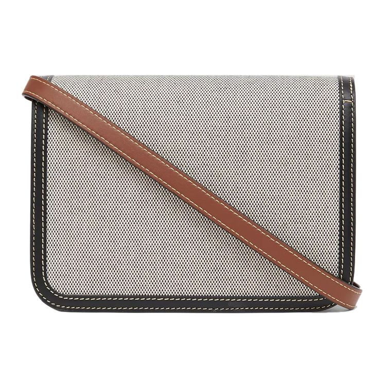 Burberry TB Monogram Canvas Crossbody Bag, Luxury Two-Tone Leather Trim Gold-Tone Hardware Flap Handbag for Women, Daily Commute 80306661