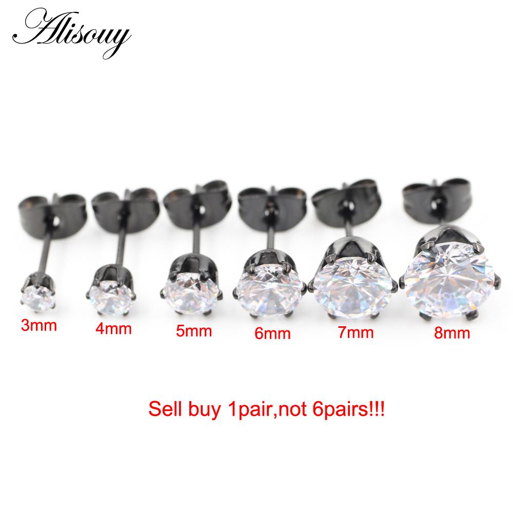 Alisouy 2 шт., нержавеющая сталь, круглый кубический цирконий, кристалл CZ, женские и мужские серьги-гвоздики, хрящ для козелка, пирсинг, ювелирные изделия