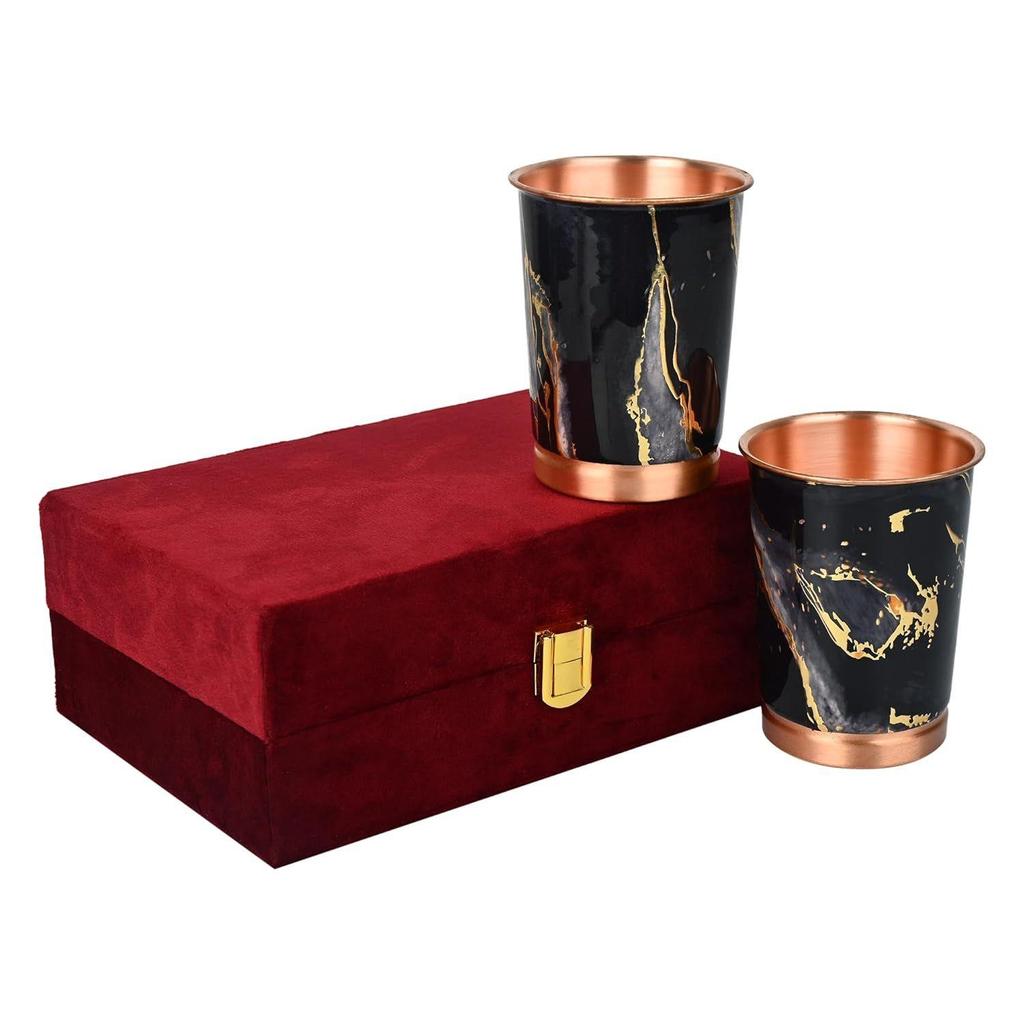 Copper Premium Black Gold Design Set of Two Glass with Elegant Gift Box, 250 ML
