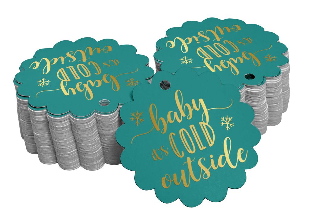Inkdotpot Gold Foil Paper Hang Tags Baby It's Cold Outside Baby Shower Favor Tags 100