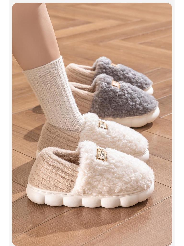 Зима 2024 г. Женские и мужские нескользящие домашние тапочки из плюша и хлопка