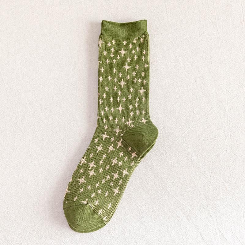 Winter New Socks Retro Avocado Green Mid-Calf Socks Light-Coloured Striped Student Pile Socks Women's Socks