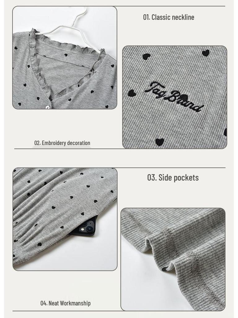 Женский модальный пижамный комплект для весны и осени: Кардиган, Длинный рукав, Свободный крой, Большой размер