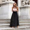 Mexh Long Skirt Women Vintage Summer Spring Ball Gown Ruffles Elegant Solid Color Party Club White Black Maxi Skirts Clothes