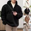 Winter Men Hoodie with Big Frotn Pocket Double-sided Flannel Half-zipper Collar Loose Long Sleeves Thermal Top with Elastic Cuffs Casual Daily Hoodie