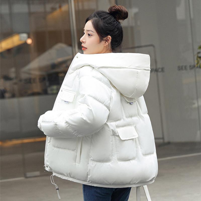 Осень-зима, утепленная теплая парка, женская повседневная однотонная свободная куртка с большим карманом и капюшоном, куртки с хлопковой подкладкой, верхняя одежда